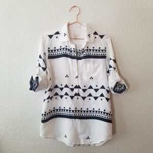 EUC J.crew factory printed popover linen top S